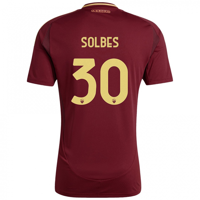 Hombre Camiseta Ricardo Solbes #30 Rojo Marrón Dorado 1ª Equipación 2024/25 La Camisa