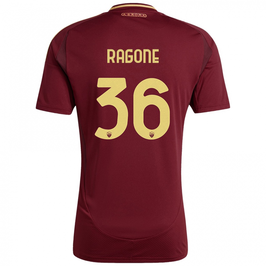 Hombre Camiseta Diego Ragone #36 Rojo Marrón Dorado 1ª Equipación 2024/25 La Camisa