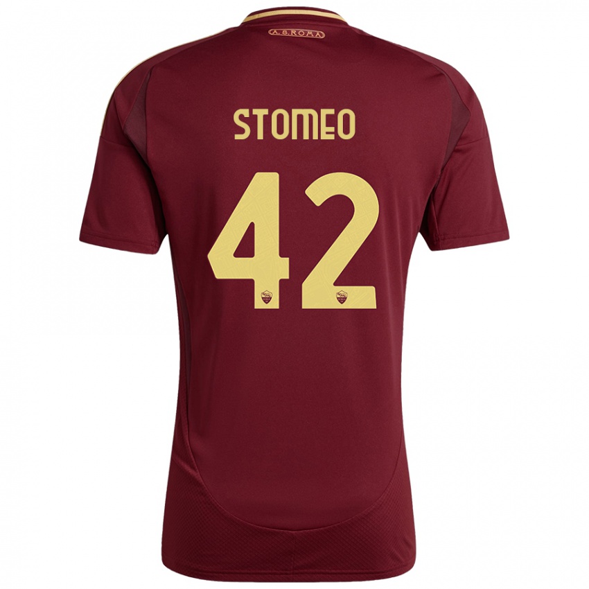 Hombre Camiseta Giorgio Stomeo #42 Rojo Marrón Dorado 1ª Equipación 2024/25 La Camisa