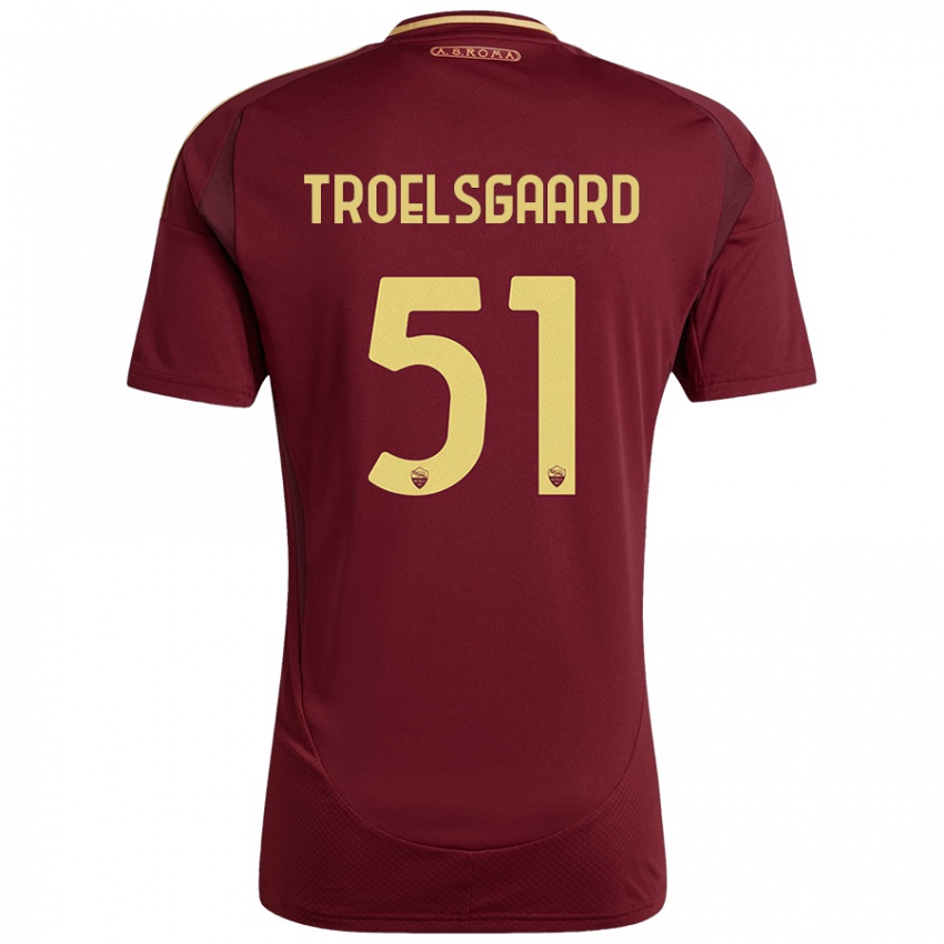 Hombre Camiseta Sanne Troelsgaard #51 Rojo Marrón Dorado 1ª Equipación 2024/25 La Camisa