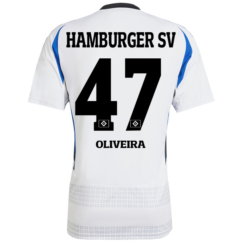 Hombre Camiseta Nicolas Oliveira #47 Blanco Azul 1ª Equipación 2024/25 La Camisa