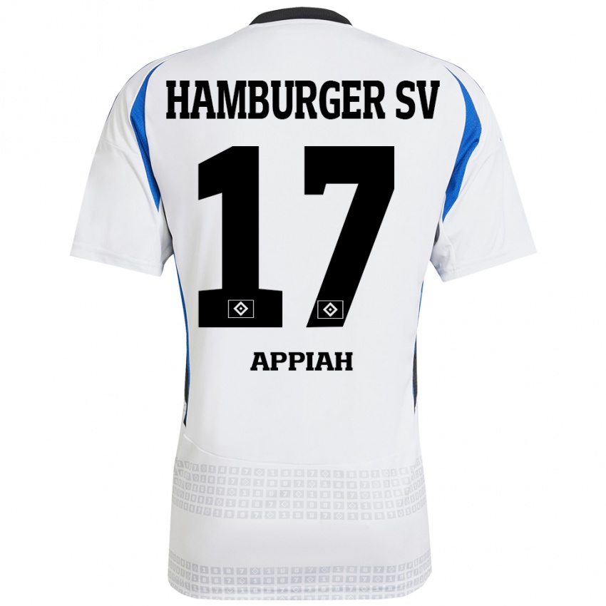 Hombre Camiseta Emmanuel Appiah #17 Blanco Azul 1ª Equipación 2024/25 La Camisa