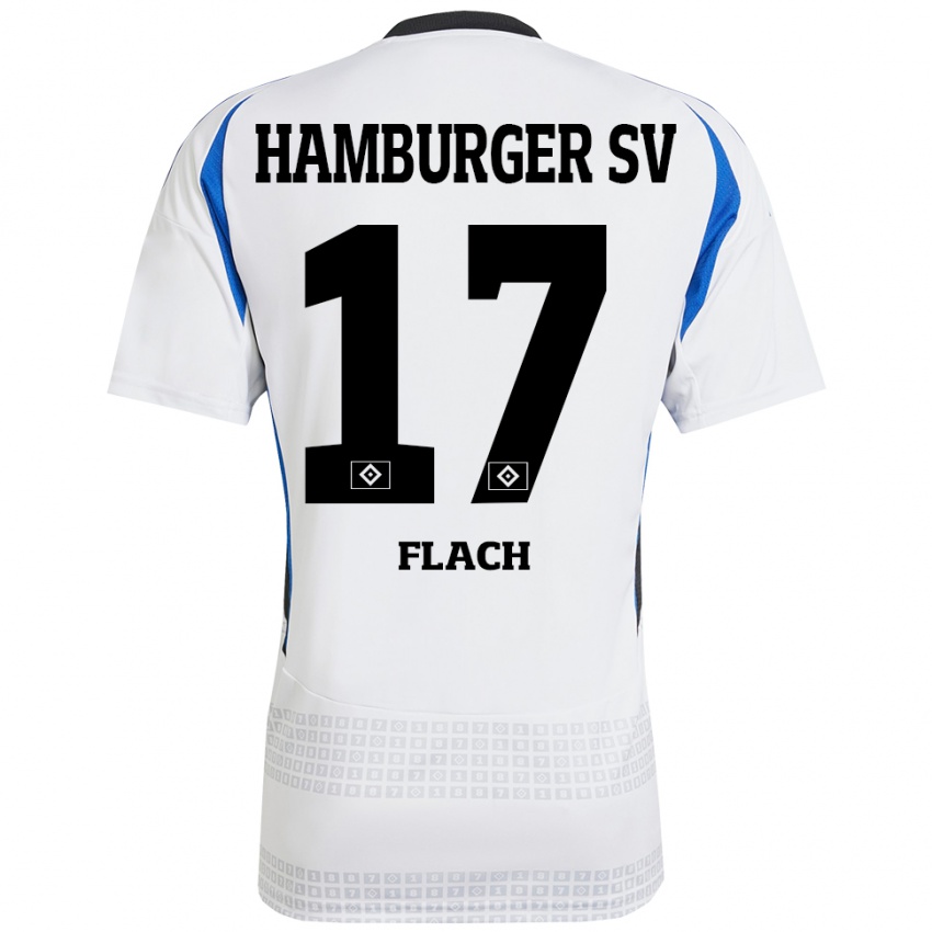 Hombre Camiseta Timon Flach #17 Blanco Azul 1ª Equipación 2024/25 La Camisa