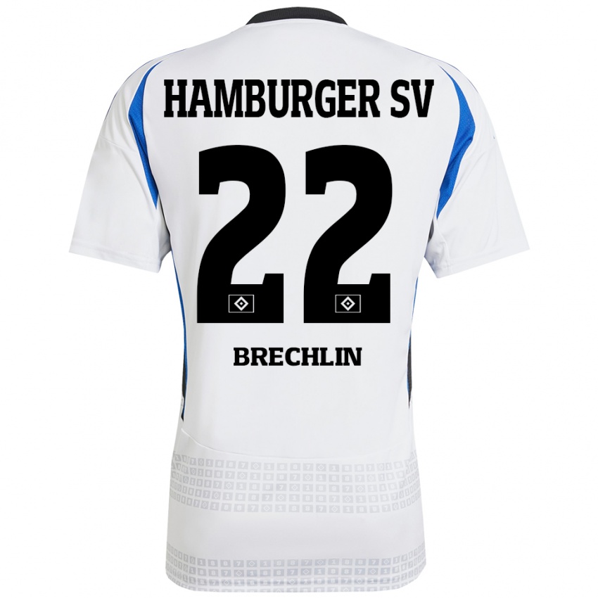 Hombre Camiseta Bjarne Brechlin #22 Blanco Azul 1ª Equipación 2024/25 La Camisa