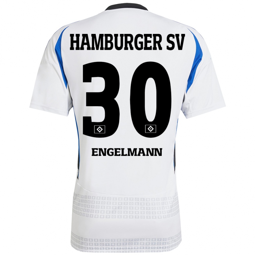 Hombre Camiseta Timon Engelmann #30 Blanco Azul 1ª Equipación 2024/25 La Camisa