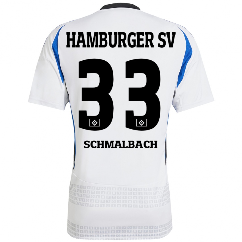 Hombre Camiseta Sebastian Schmalbach #33 Blanco Azul 1ª Equipación 2024/25 La Camisa