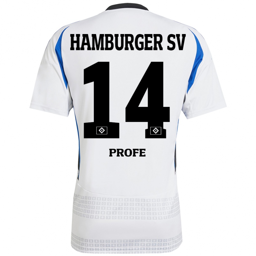 Hombre Camiseta Sophie Profé #14 Blanco Azul 1ª Equipación 2024/25 La Camisa