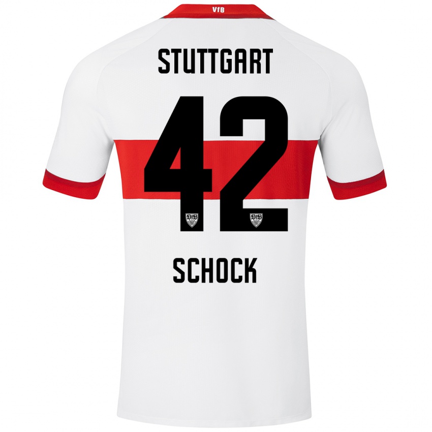 Hombre Camiseta Florian Schock #42 Blanco Rojo 1ª Equipación 2024/25 La Camisa