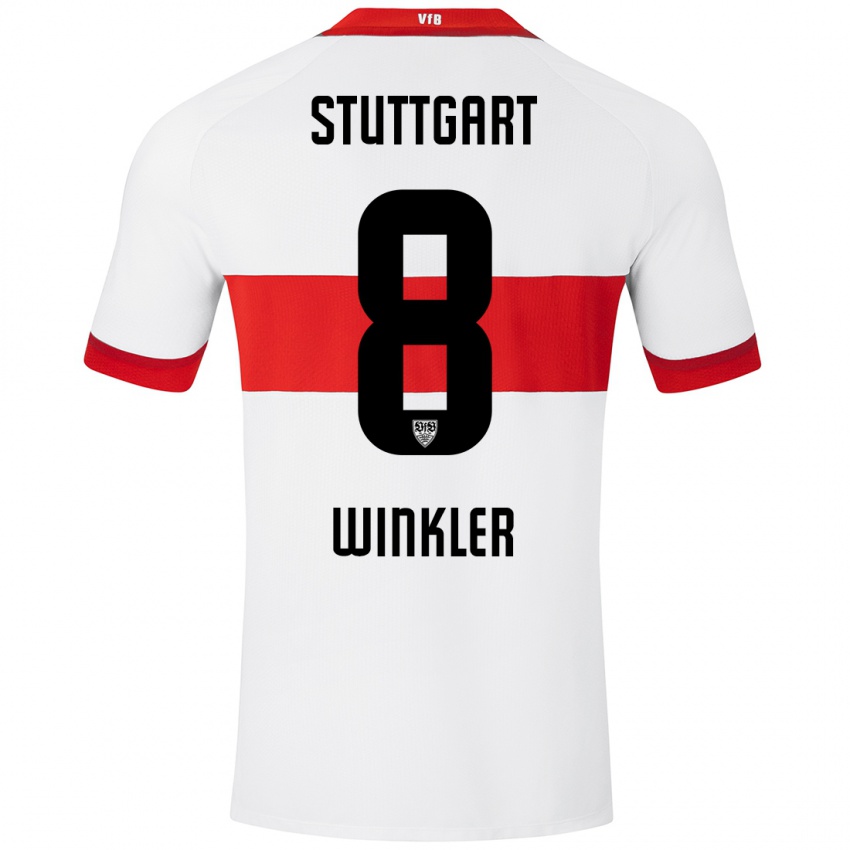 Hombre Camiseta Nathan Winkler #8 Blanco Rojo 1ª Equipación 2024/25 La Camisa