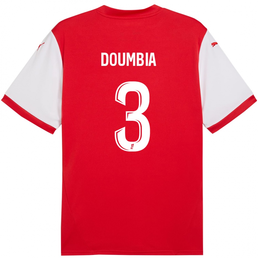 Hombre Camiseta Kamory Doumbia #3 Rojo Blanco 1ª Equipación 2024/25 La Camisa