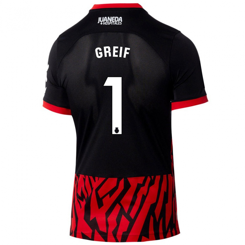 Hombre Camiseta Dominik Greif #1 Negro Rojo 1ª Equipación 2024/25 La Camisa