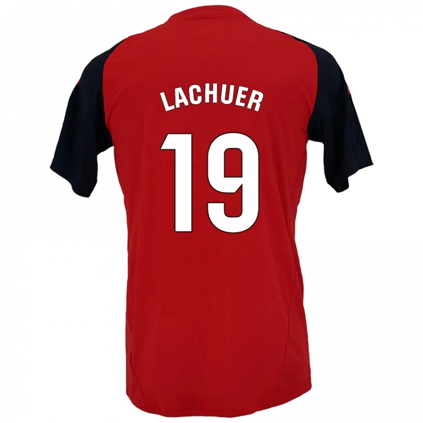 Hombre Camiseta Mathis Lachuer #19 Rojo Negro 1ª Equipación 2024/25 La Camisa