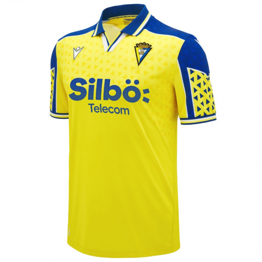 Hombre Camiseta Momo Mbaye #14 Amarillo Azul 1ª Equipación 2024/25 La Camisa