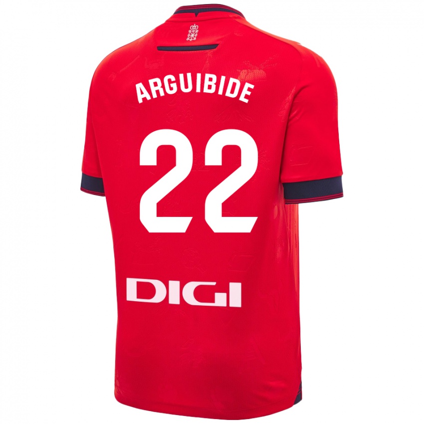 Hombre Camiseta Iñigo Arguibide #22 Rojo Blanco 1ª Equipación 2024/25 La Camisa