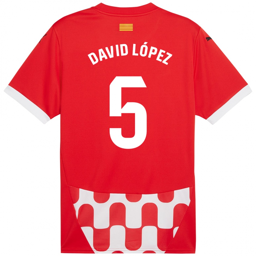 Hombre Camiseta David López #5 Rojo Blanco 1ª Equipación 2024/25 La Camisa