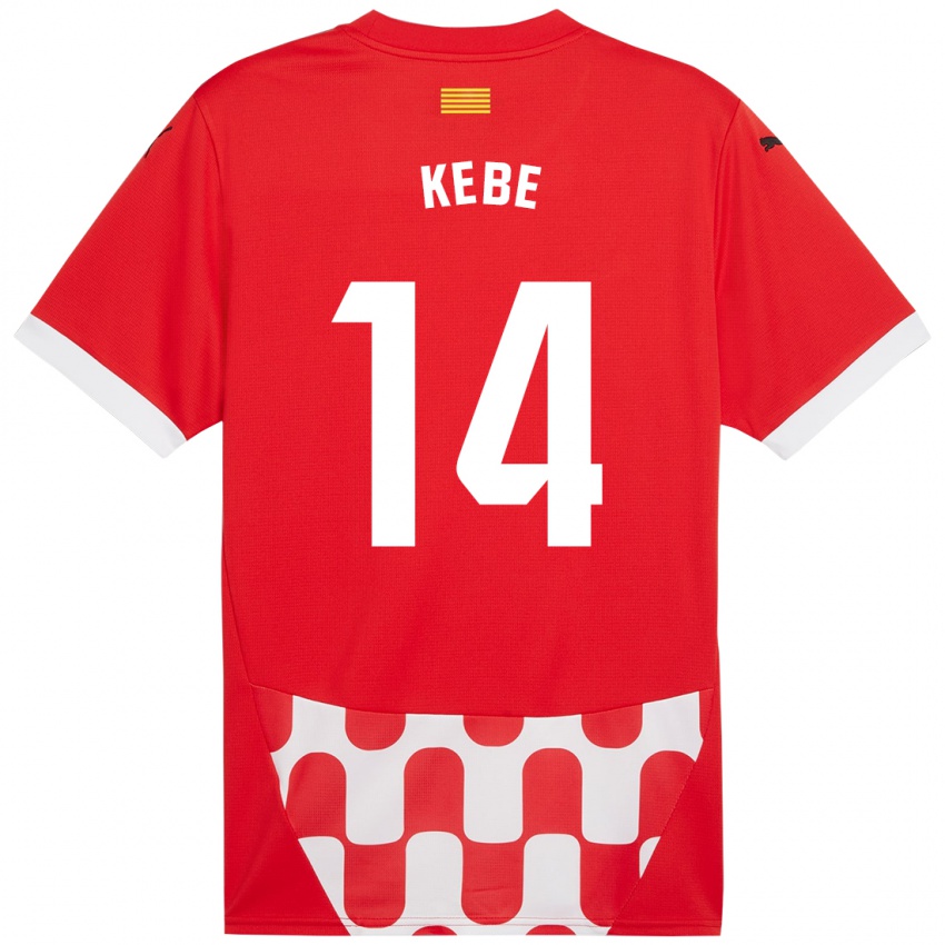 Hombre Camiseta Moussa Kébé #14 Rojo Blanco 1ª Equipación 2024/25 La Camisa