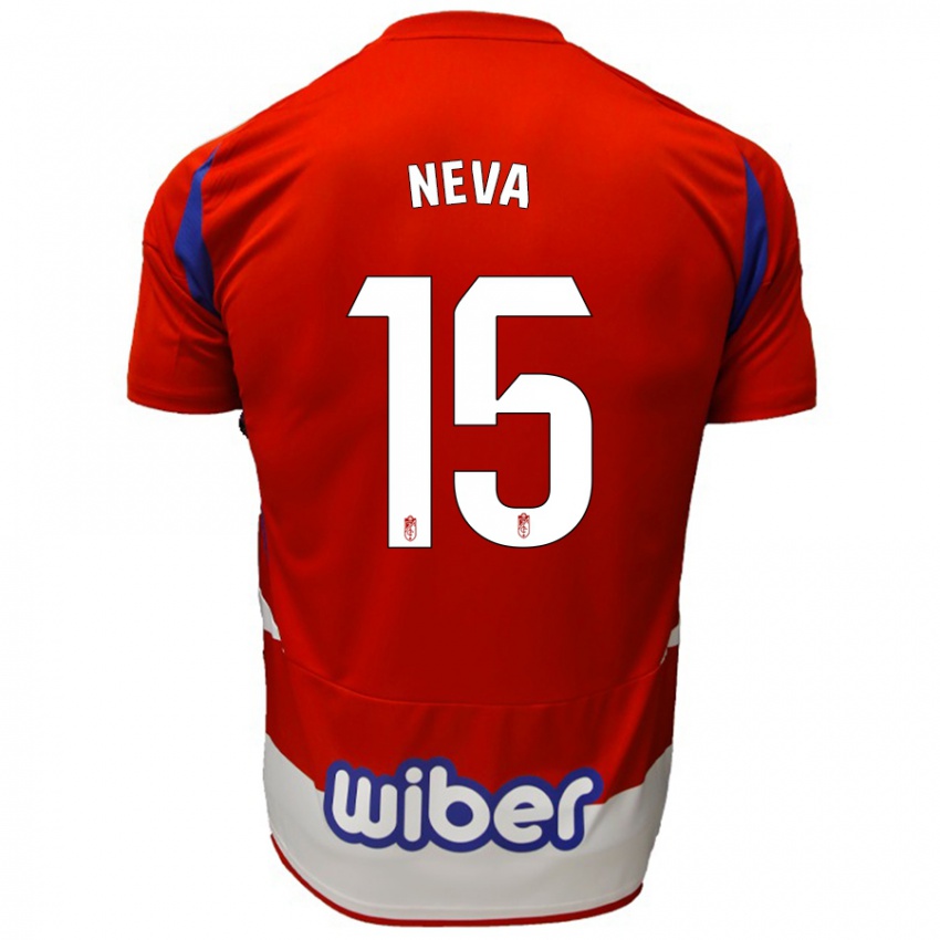 Hombre Camiseta Carlos Neva #15 Rojo Blanco Azul 1ª Equipación 2024/25 La Camisa