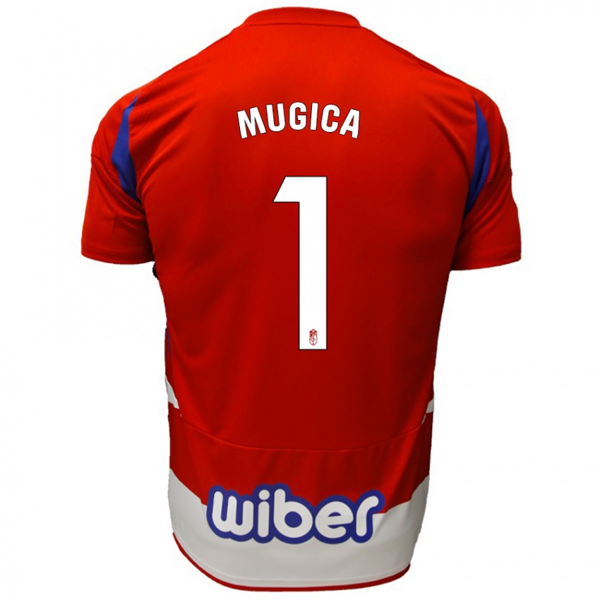 Hombre Camiseta Juan Múgica #1 Rojo Blanco Azul 1ª Equipación 2024/25 La Camisa