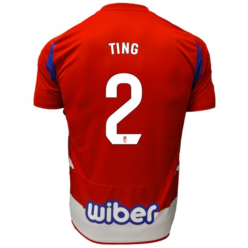 Hombre Camiseta Xie Ting #2 Rojo Blanco Azul 1ª Equipación 2024/25 La Camisa