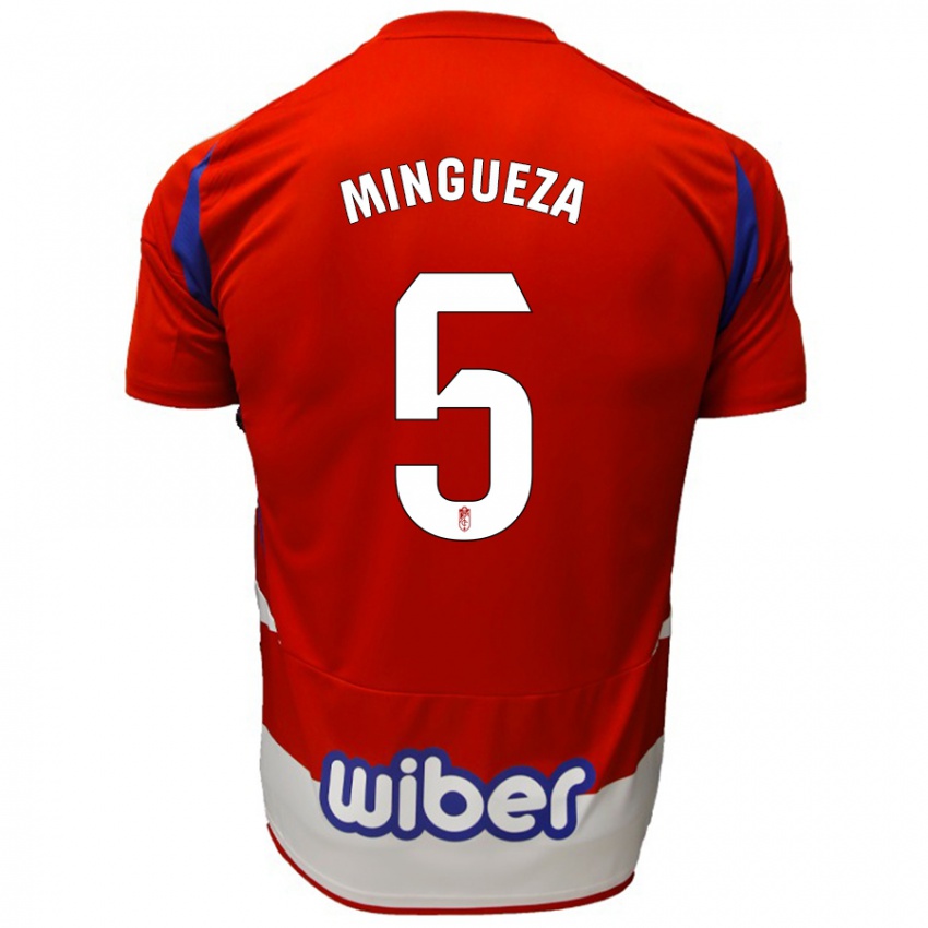 Hombre Camiseta Ariadna Mingueza #5 Rojo Blanco Azul 1ª Equipación 2024/25 La Camisa