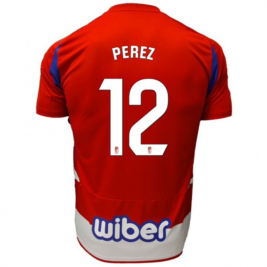 Hombre Camiseta Alba Pérez #12 Rojo Blanco Azul 1ª Equipación 2024/25 La Camisa