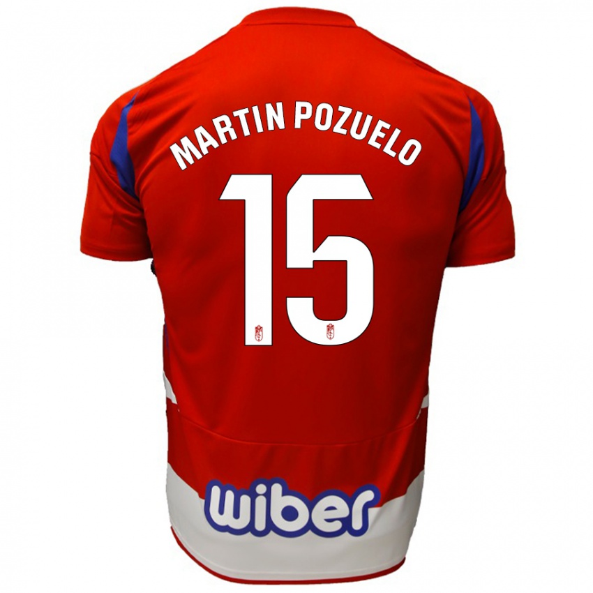 Hombre Camiseta Esther Martin-Pozuelo #15 Rojo Blanco Azul 1ª Equipación 2024/25 La Camisa