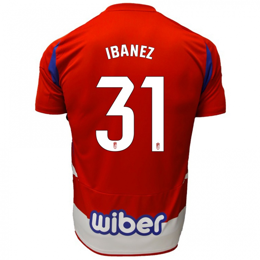 Hombre Camiseta Alba Ibáñez #31 Rojo Blanco Azul 1ª Equipación 2024/25 La Camisa