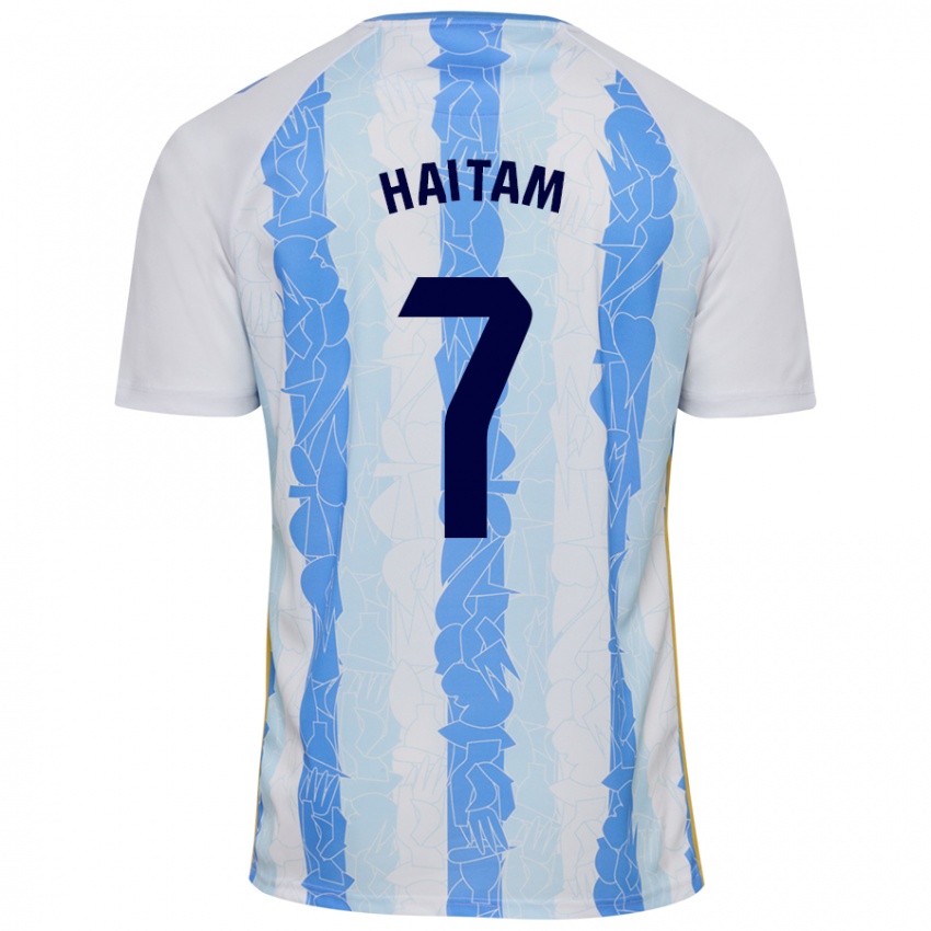 Hombre Camiseta Haitam Abaida #7 Blanco Azul 1ª Equipación 2024/25 La Camisa