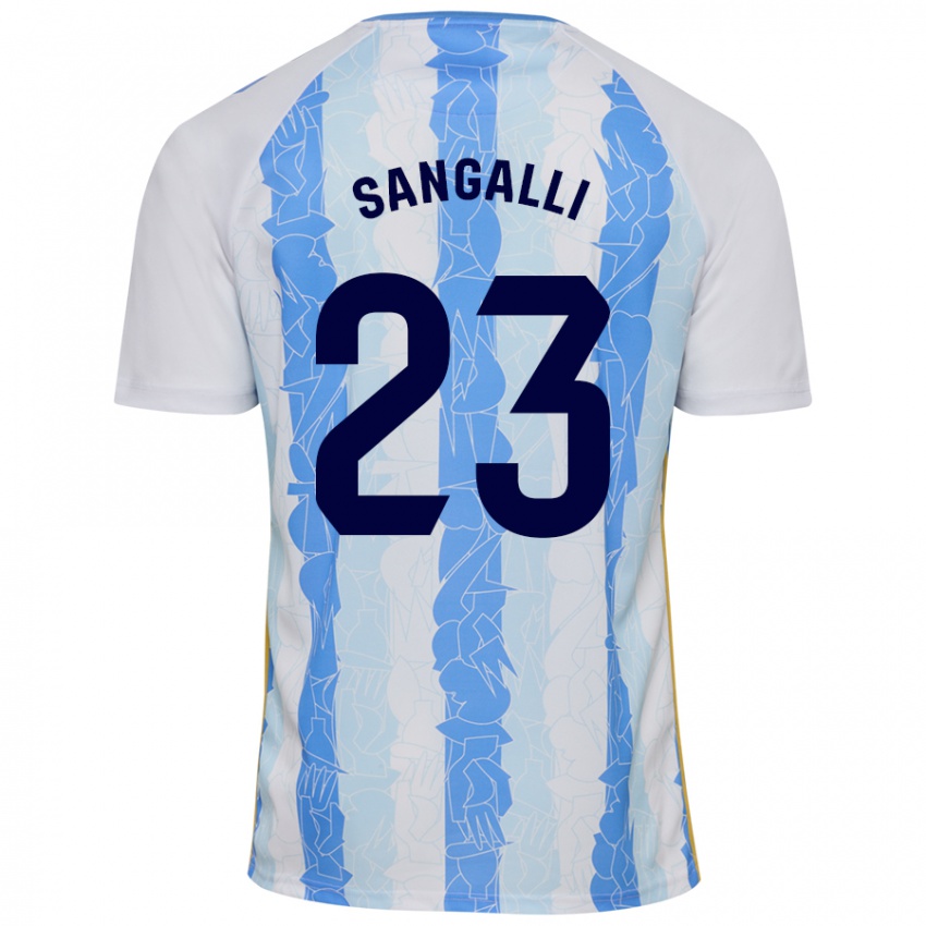 Hombre Camiseta Luca Sangalli #23 Blanco Azul 1ª Equipación 2024/25 La Camisa