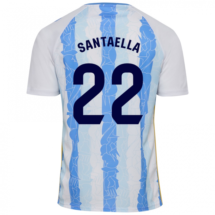 Hombre Camiseta Miguel Ángel Santaella #22 Blanco Azul 1ª Equipación 2024/25 La Camisa