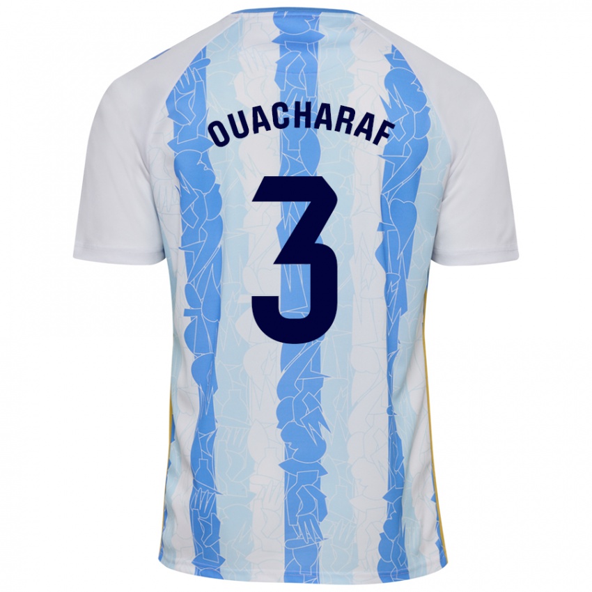 Hombre Camiseta Bilal Ouacharaf #3 Blanco Azul 1ª Equipación 2024/25 La Camisa