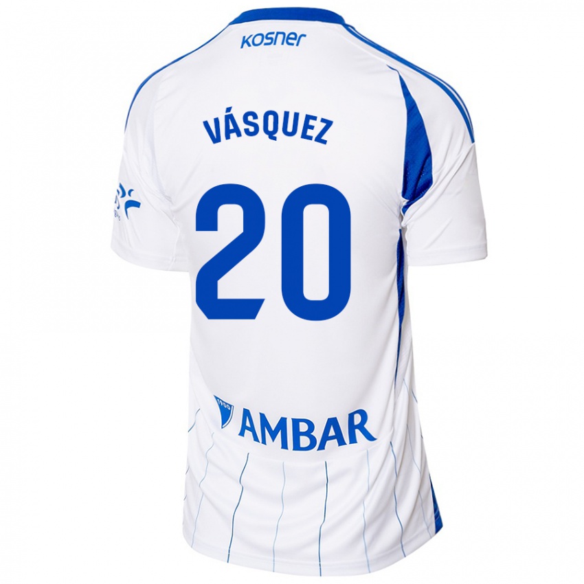 Hombre Camiseta José Vásquez #20 Rojo Blanco 1ª Equipación 2024/25 La Camisa