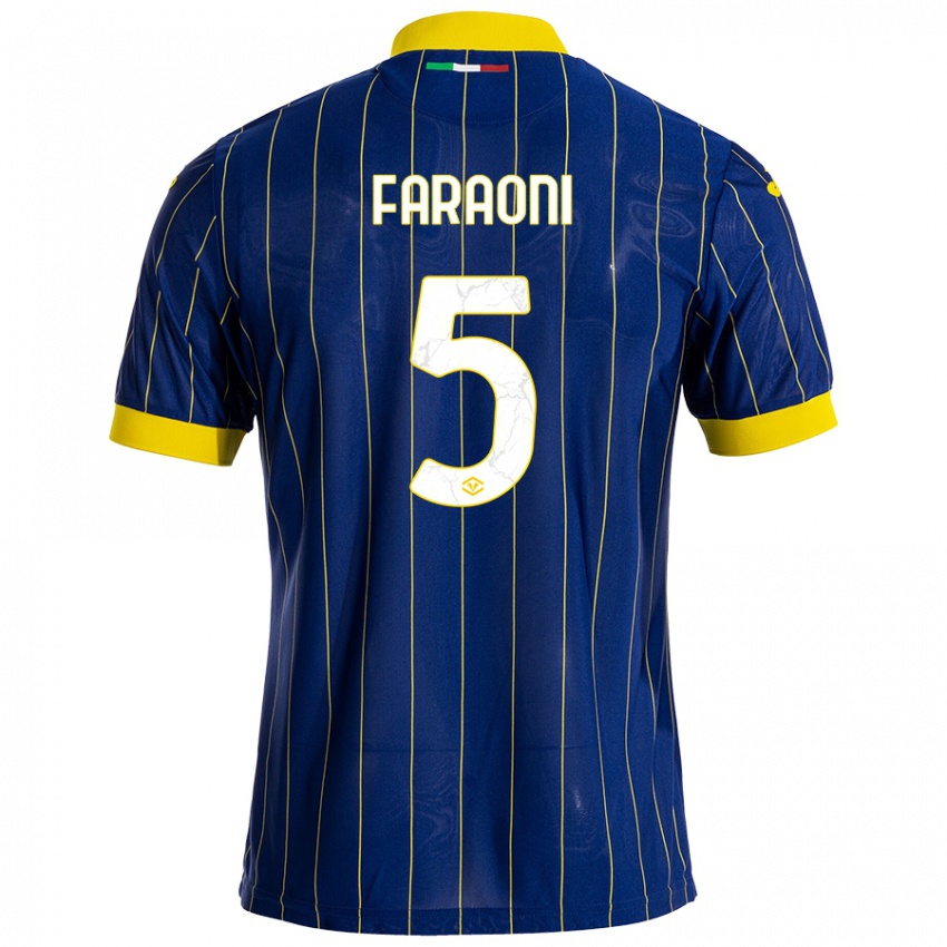 Hombre Camiseta Davide Faraoni #5 Azul Amarillo 1ª Equipación 2024/25 La Camisa