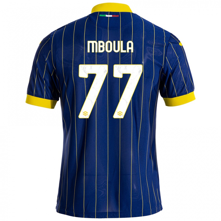 Hombre Camiseta Jordi Mboula #77 Azul Amarillo 1ª Equipación 2024/25 La Camisa