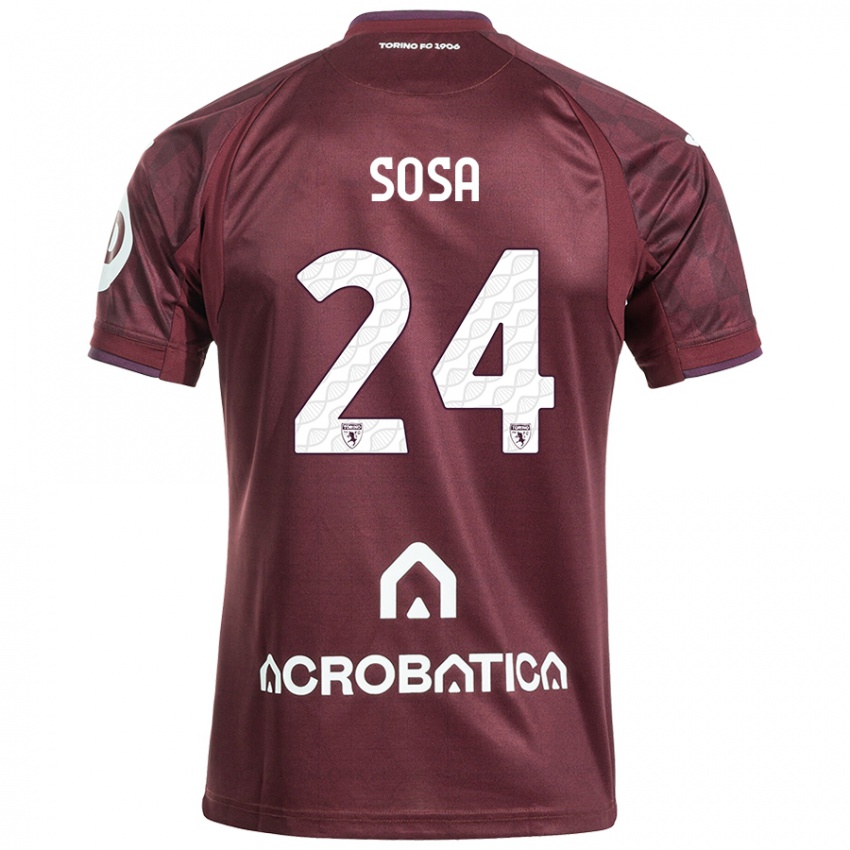 Hombre Camiseta Borna Sosa #24 Granate Blanco 1ª Equipación 2024/25 La Camisa