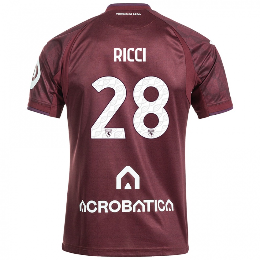 Hombre Camiseta Samuele Ricci #28 Granate Blanco 1ª Equipación 2024/25 La Camisa