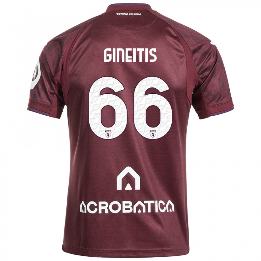 Hombre Camiseta Gvidas Gineitis #66 Granate Blanco 1ª Equipación 2024/25 La Camisa