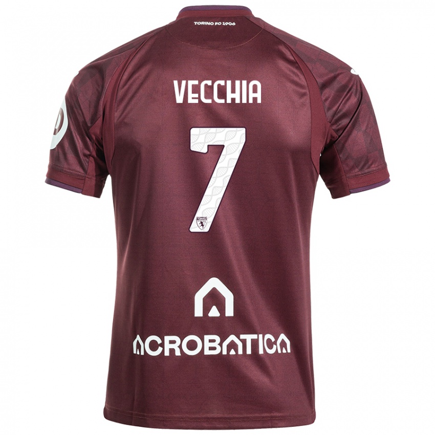 Hombre Camiseta Marco Dalla Vecchia #7 Granate Blanco 1ª Equipación 2024/25 La Camisa