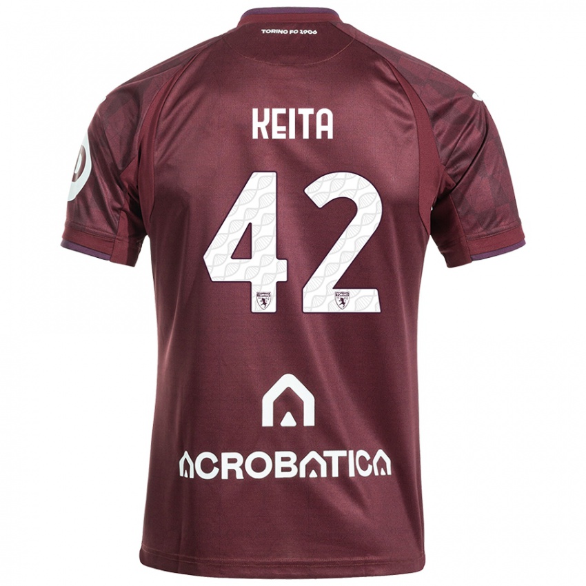 Hombre Camiseta Karamoko Keita #42 Granate Blanco 1ª Equipación 2024/25 La Camisa