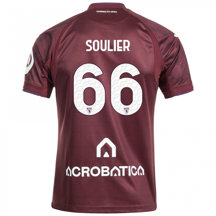 Hombre Camiseta Evan Soulier #66 Granate Blanco 1ª Equipación 2024/25 La Camisa