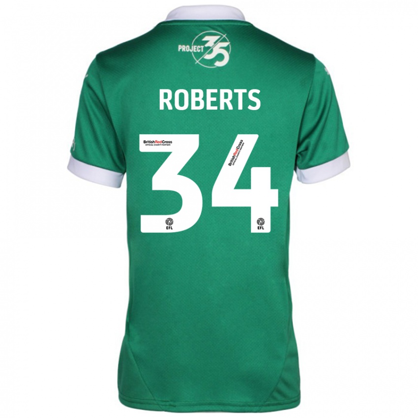 Hombre Camiseta Caleb Roberts #34 Verde Blanco 1ª Equipación 2024/25 La Camisa