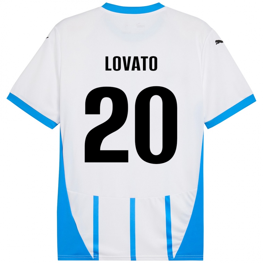 Hombre Camiseta Matteo Lovato #20 Blanco Azul 2ª Equipación 2024/25 La Camisa