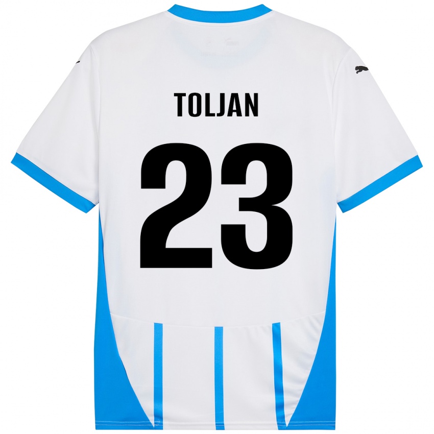 Hombre Camiseta Jeremy Toljan #23 Blanco Azul 2ª Equipación 2024/25 La Camisa