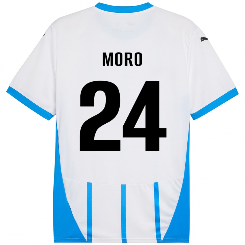 Hombre Camiseta Luca Moro #24 Blanco Azul 2ª Equipación 2024/25 La Camisa