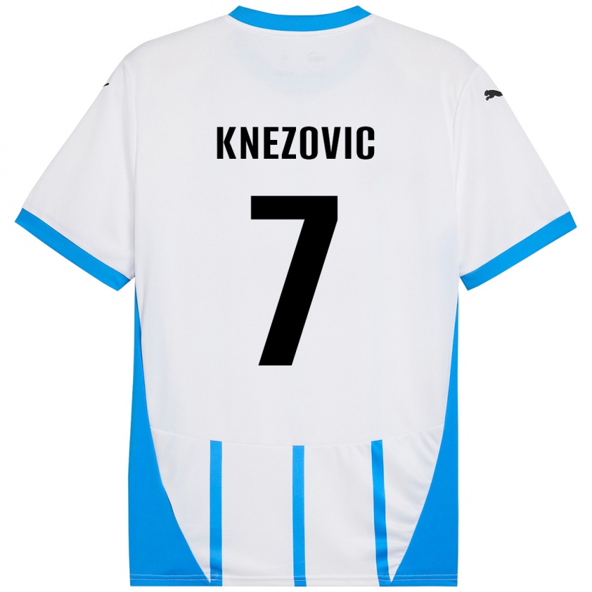 Hombre Camiseta Borna Knezovic #7 Blanco Azul 2ª Equipación 2024/25 La Camisa