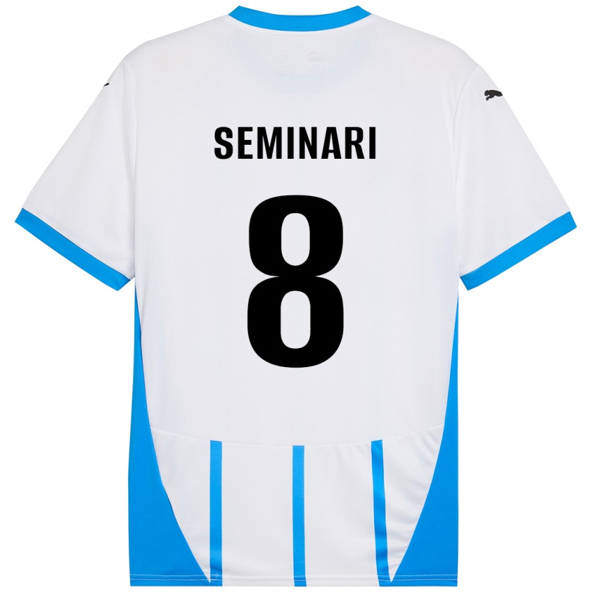 Hombre Camiseta Giacomo Seminari #8 Blanco Azul 2ª Equipación 2024/25 La Camisa