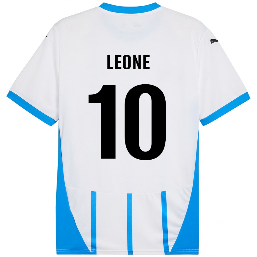 Hombre Camiseta Kevin Leone #10 Blanco Azul 2ª Equipación 2024/25 La Camisa