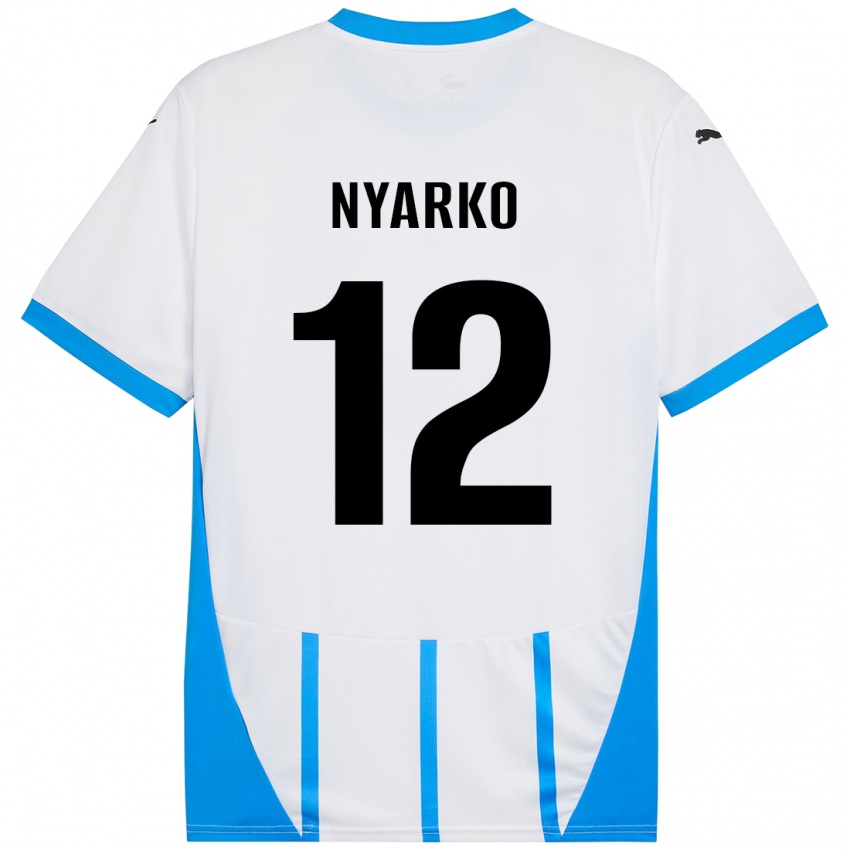 Hombre Camiseta Lorenzo Nyarko #12 Blanco Azul 2ª Equipación 2024/25 La Camisa