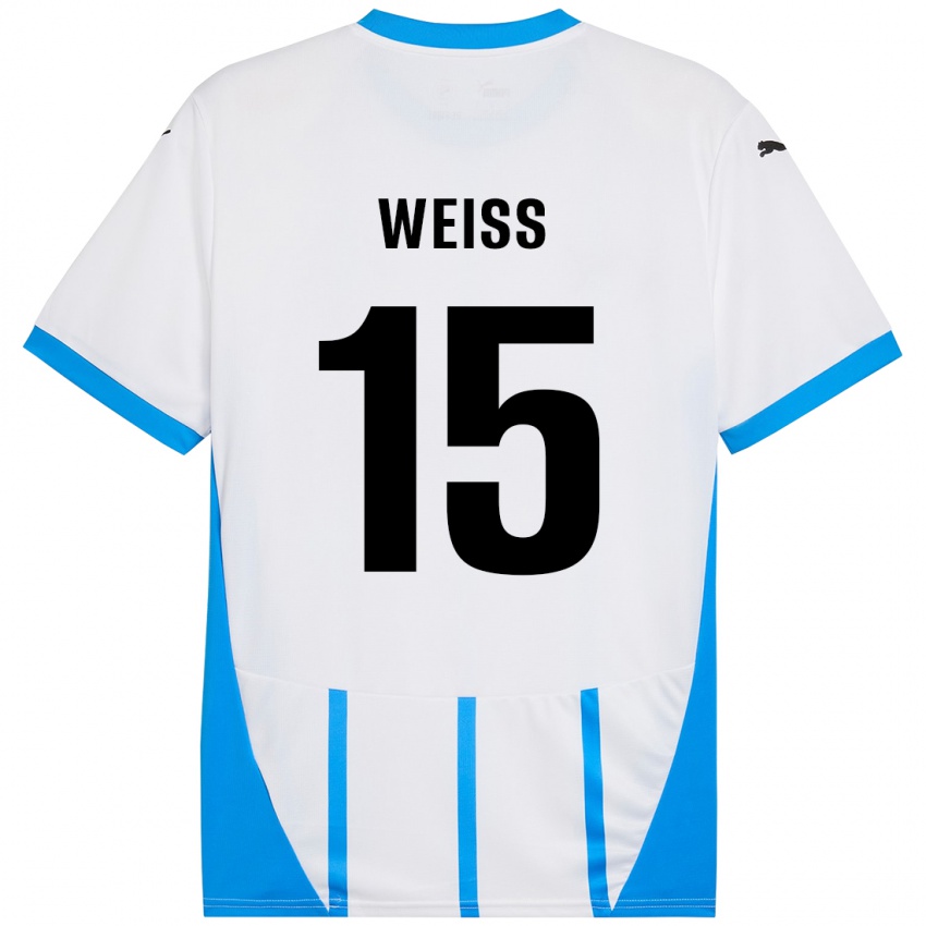 Hombre Camiseta David Weiss #15 Blanco Azul 2ª Equipación 2024/25 La Camisa