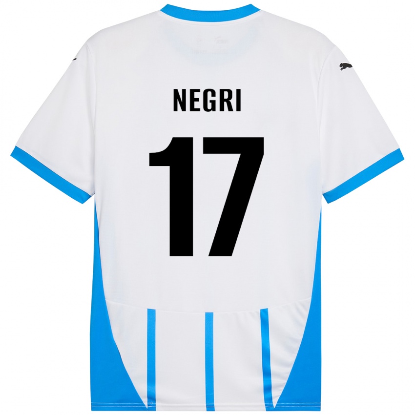 Hombre Camiseta Gabriele Negri #17 Blanco Azul 2ª Equipación 2024/25 La Camisa